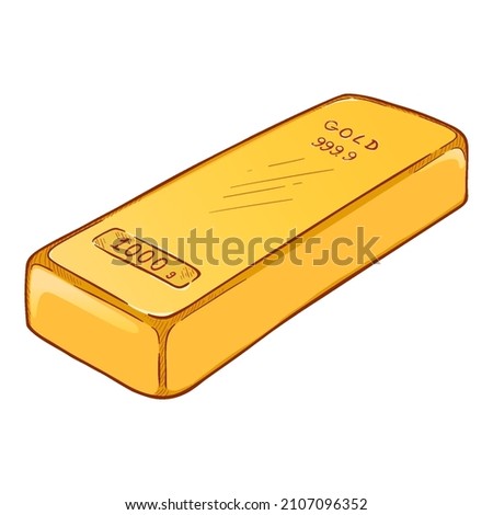 Gold Bar. Vector Cartoon Illustration of 1000g Metal Bullion. Investment Icon.