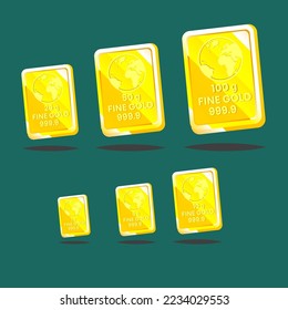 Ilustración vectorial de barra dorada con 1 gramo a 100 gramos. El oro brillante