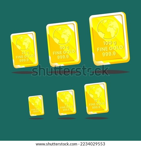 Gold bar vector illustration with 1 gram to 100gram. The shiny gold