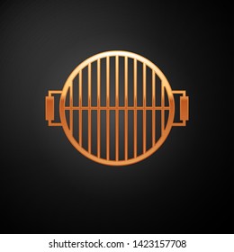 Gold Barbecue grill icon isolated on black background. Top view of BBQ grill. Steel grid. Vector Illustration