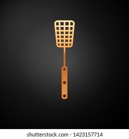 Gold Barbecue spatula icon isolated on black background. Kitchen spatula icon. BBQ spatula sign. Barbecue and grill tool. Vector Illustration