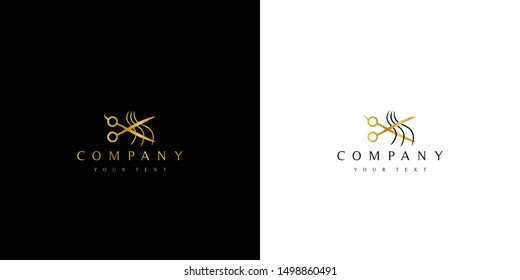 Gold Barber Salon Hair Scissors Modern Logo Vector