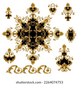 Gold baroque elements isolated. Vector