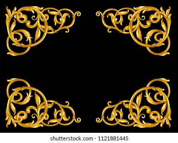 gold baroque frame scroll hand draw 