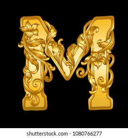 gold baroque hand drawn letter M