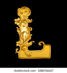 gold baroque hand drawn letter L
