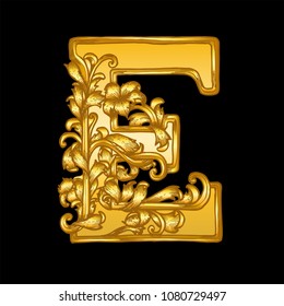 gold  baroque  letter E