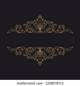 Gold baroque ornament. Retro rococo decoration element with flourishes calligraphic. You can use for wedding decoration of greeting card and laser cutting 