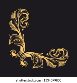 Gold baroque ornament. Retro rococo decoration element with flourishes calligraphic. You can use for wedding decoration of greeting card and laser cutting 