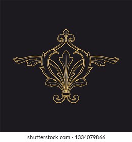 Gold baroque ornament. Retro rococo decoration element with flourishes calligraphic. You can use for wedding decoration of greeting card and laser cutting 