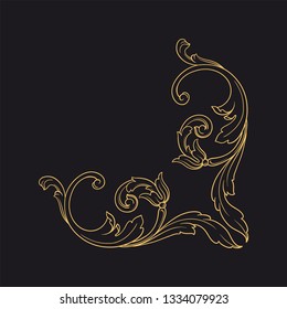 Gold baroque ornament. Retro rococo decoration element with flourishes calligraphic. You can use for wedding decoration of greeting card and laser cutting 