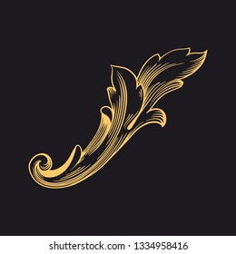 Gold baroque ornament. Retro rococo decoration element with flourishes calligraphic. You can use for wedding decoration of greeting card and laser cutting