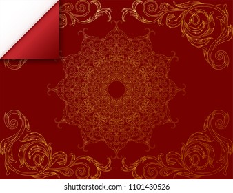 gold baroque pattern on red paper 