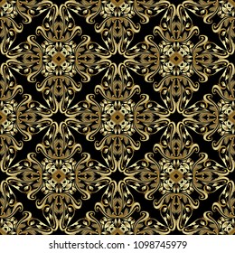 Gold Baroque seamless pattern. Vintage vector damask background.