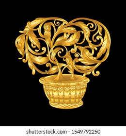 gold baroque tree handdrawn in vase
