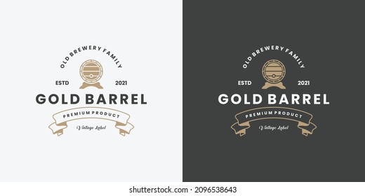 Gold Barrel, Old Brewery, Whiskey Logo Design Vintage