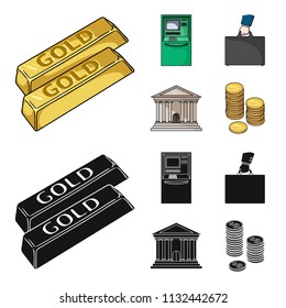 Gold bars, ATM, bank building, a case with money. Money and finance set collection icons in cartoon,black style vector symbol stock illustration web.