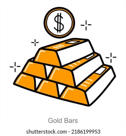 Gold Bars and bricks icon concept