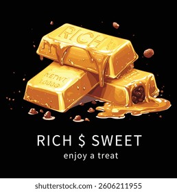 Gold Bars with Caramel, Vector Illustration