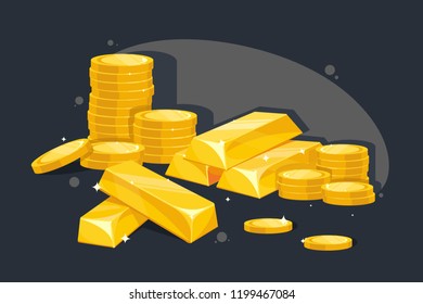 Lot of gold bars and coins.