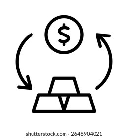 Barras de ouro trocando por dólares ilustração adequada para finanças, investimento, bancos, riqueza, economia, comércio e conceitos de metais preciosos.