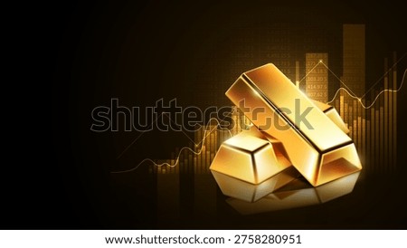 Gold bars with financial upward graph background and copy space. Global wealth, investment growth, and rising gold market price concept, vector illustration