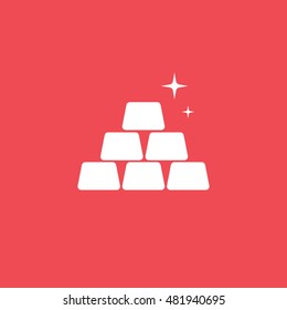 Gold Bars Flat Icon On Red Background