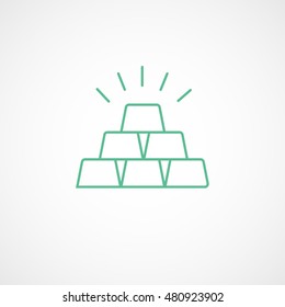 Gold Bars Green Line Icon On White Background