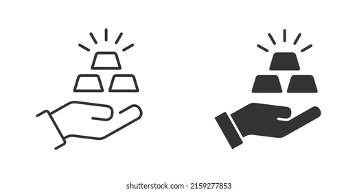 Gold bars in hand icon. Business Finance symbol. Trading icon. Flat vector illustration.