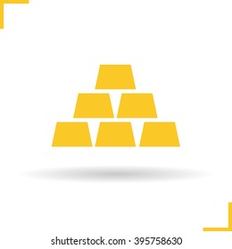Gold bars icon. Drop shadow silhouette symbol. Bullions. Bank gold bricks. Vector isolated illustration