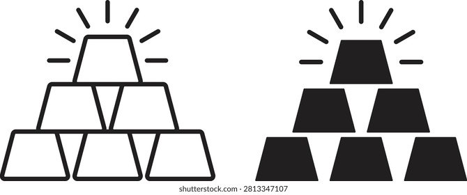 Gold bars icon set, stack of gold bullion, flat vector illustration. Collection of gold ingots, financial wealth and banking concept, isolated on white background.