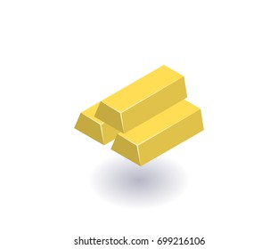 Gold bars icon, vector symbol in flat isometric 3D style isolated on white background.