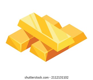 Gold bars icon for web, games, applications in cartoon style. Financial concept, banking business, prosperity, treasure symbol. Vector isolated object on white background