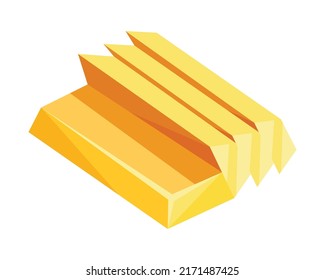 Gold bars icon for web, games, applications in cartoon style. Financial concept, banking business, prosperity, treasure symbol. Vector isolated object on white background