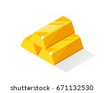 Gold bars or ingot. Flat style isometric illustration.
