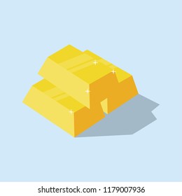 Gold bars or ingot. Flat style isometric illustration
