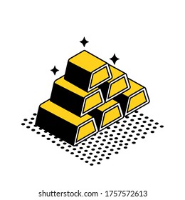 Gold bars isometric style icon of Block finance treasure golden metal financial savings money rich exchange and currency theme Vector illustration