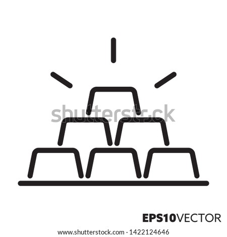 Gold bars line icon. Outline symbol of wealth and luxury. Shiny precious metal ingots flat vector illustration.