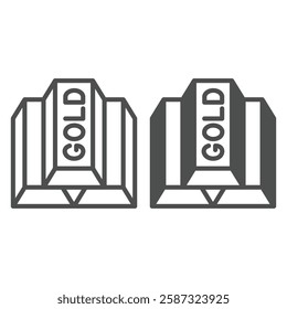 Gold bars line and solid icon, bank account concept. Vector graphics. Jewelry valuable metal sign on white background, outline style icon for mobile or web design