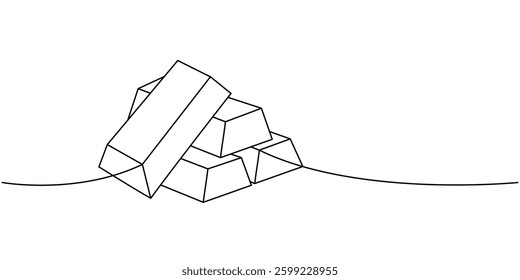 Gold bars one line continuous drawing. Money investment and online payment service. Vector illustration.