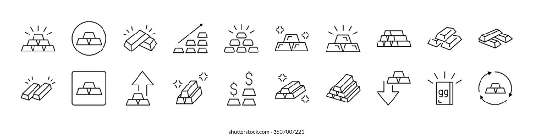 Gold Bars Outline Icon Collection. Editable Stroke. Perfect for Infographics, Articles, Books, Flyers, Banners