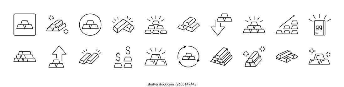 Gold Bars Outline Image Collection. Editable Stroke. Perfect for Infographics, Articles, Books, Flyers, Banners