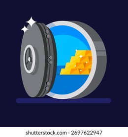 Gold bars in a partially open safe