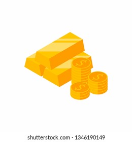 Gold Bars Pile, Isometric, Finance, Business, No background, Coin, Vector, Flat icon, Money illustration of wealth and condition.