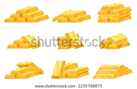 Gold bars are piled up. Precious rare metal. Vector illustration