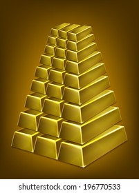 Gold Bars Pyramid Isolated. Vector