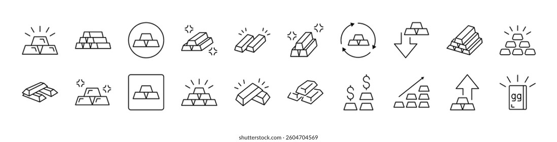 Gold Bars Related Line Icon Collection. Editable Stroke. Perfect for Infographics, Articles, Books, Flyers, Banners