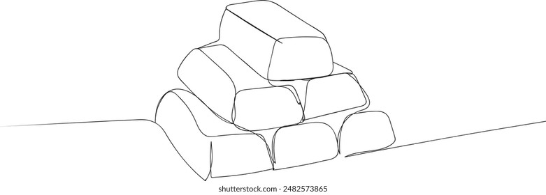 Gold bars, reserve gold, single line art continuous line drawing of bank money finance financial payment data savings