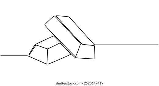 Gold bars, gold reserves one line art. Continuous line drawing of bank, money, finance, financial, payment, data, savings, economic, wealth, credit, Single one line drawing pile of gold bars.