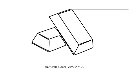 Gold bars, gold reserves one line art. Continuous line drawing of bank, money, finance, financial, payment, data, savings, economic, wealth, credit, Single one line drawing pile of gold bars.